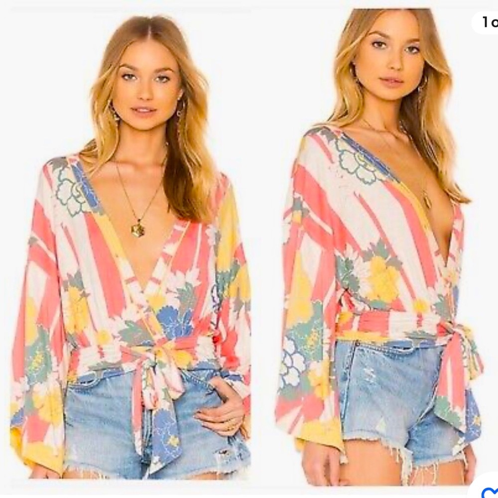 Free People “That’s A Wrap” Top In Pink Combo
